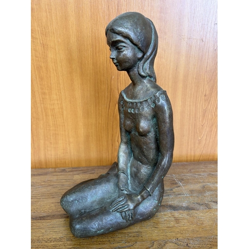 335 - Vintage Copper Hand Made Statue of Girl (36cm H.)