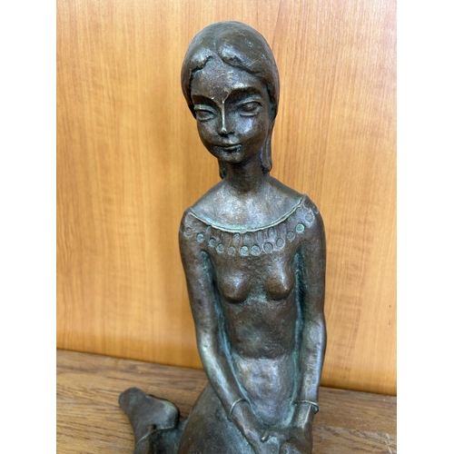 335 - Vintage Copper Hand Made Statue of Girl (36cm H.)