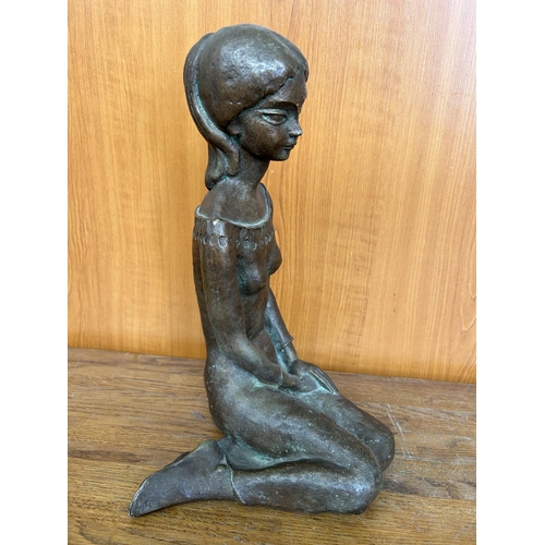 335 - Vintage Copper Hand Made Statue of Girl (36cm H.)