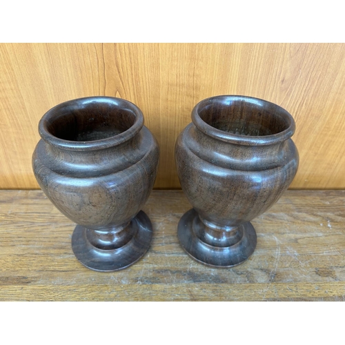 337 - x2 Large Heavy African Ebony Hand Crafted Vases (x1 A/F)