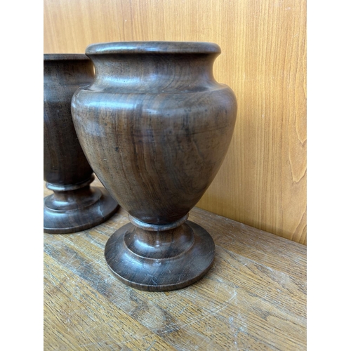 337 - x2 Large Heavy African Ebony Hand Crafted Vases (x1 A/F)