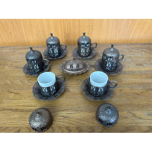 351 - Luxurious Ottoman Turkish Coffee Cups and Sugar Bowl