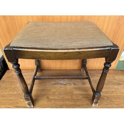 388 - Vintage Wooden Upholstered Dressing Table Stool/Foot Stool