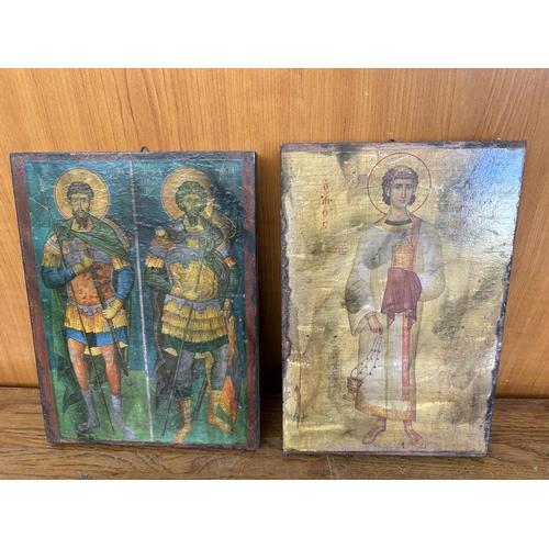 548 - x2 Old Icons of Saint Theodoros and Saint Stephanos (18 x 26cm/each)