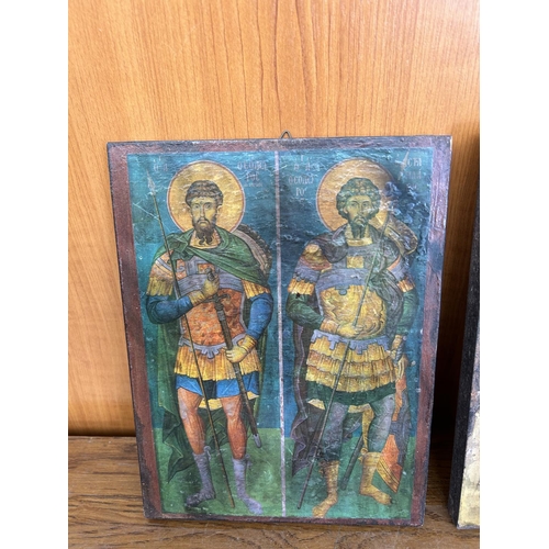 548 - x2 Old Icons of Saint Theodoros and Saint Stephanos (18 x 26cm/each)