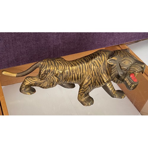 26 - Large Solid Brass Vintage Angry Tiger Sculpture Statue