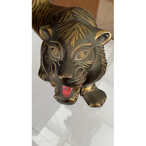 26 - Large Solid Brass Vintage Angry Tiger Sculpture Statue