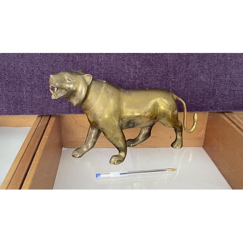 27 - Large Vintage Solid Brass Decorative Panther Sculpture Statue