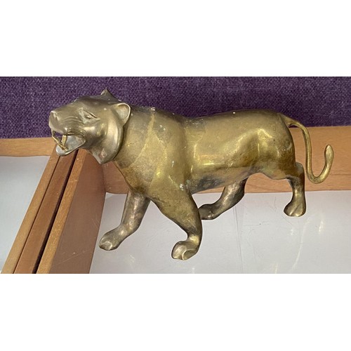 27 - Large Vintage Solid Brass Decorative Panther Sculpture Statue