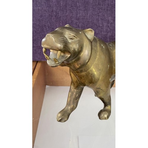 27 - Large Vintage Solid Brass Decorative Panther Sculpture Statue