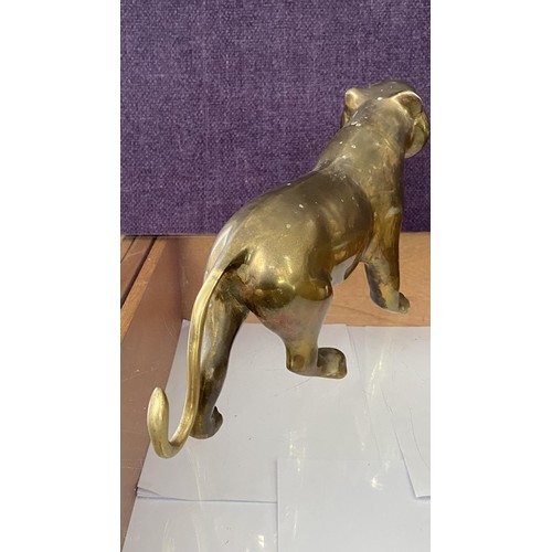 27 - Large Vintage Solid Brass Decorative Panther Sculpture Statue