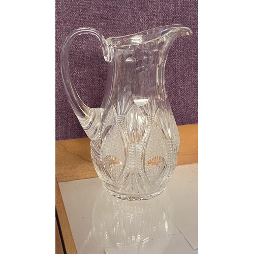 103 - Large Mid-Century Czechoslovakia Bohemian Hand Cut Lead Crystal 24% PbO Pitcher