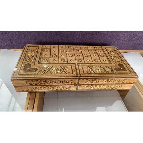 299 - Backgammon Game Board with Intricate Mosaic Marquetry and Other (A/F)