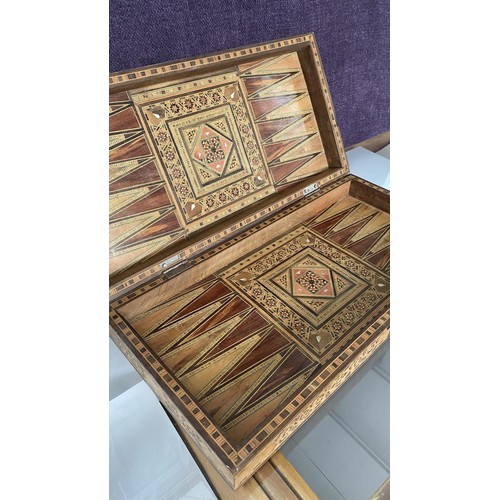 299 - Backgammon Game Board with Intricate Mosaic Marquetry and Other (A/F)