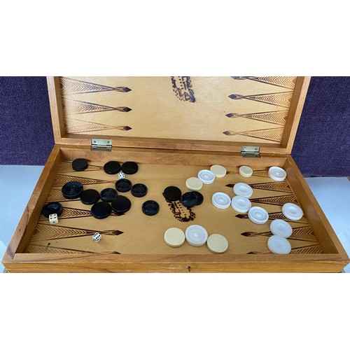 299 - Backgammon Game Board with Intricate Mosaic Marquetry and Other (A/F)