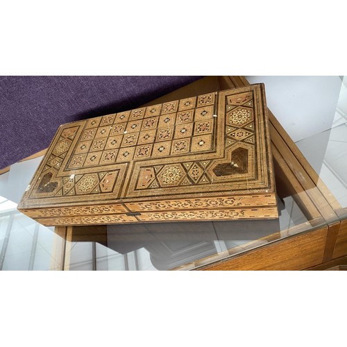 299 - Backgammon Game Board with Intricate Mosaic Marquetry and Other (A/F)