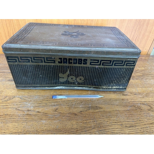 117 - Large Antique Metal Jacobs Tee Tin Tea Box