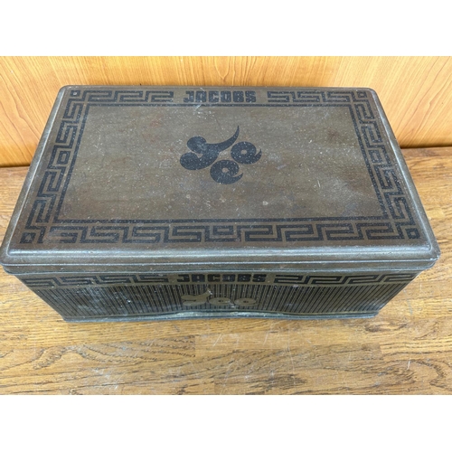 117 - Large Antique Metal Jacobs Tee Tin Tea Box