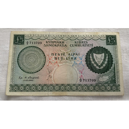 189 - Republic of Cyprus 1961 £5 Banknote