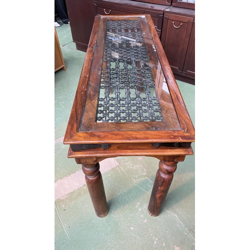 197 - Solid Indian Jali  Rose Wood Console/Entrance Table with Wrought Iron Grate Top and metal work  (135... 