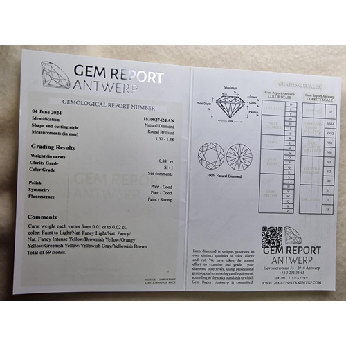 302 - x69 Diamond Stones 0.88Ct, 100% Natural, Round Shape