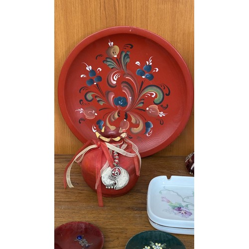 586 - Qty of Assorted Ornaments Incl. Enamel on Copper Small Dishes, Kosta Boda Molded Glass Cigar Ashtray... 