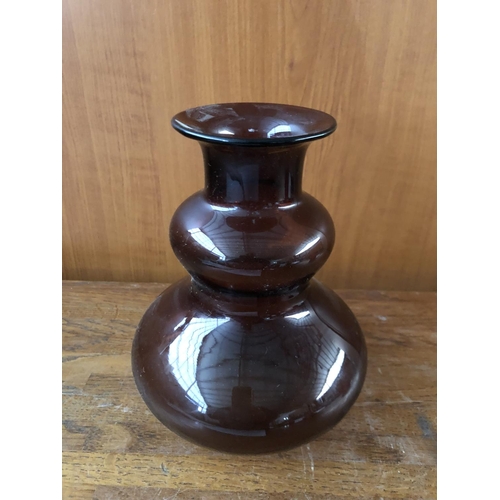 21 - Vintage Handmade Amber Glass Vase (18cm H.)