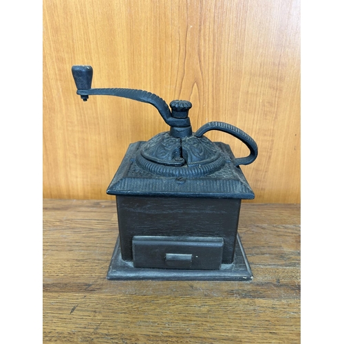 105 - Vintage Cast Iron and Wood Coffee Grinder