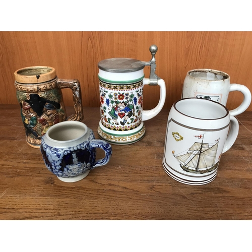 83 - Collection of 5 Vintage German Bar Steins