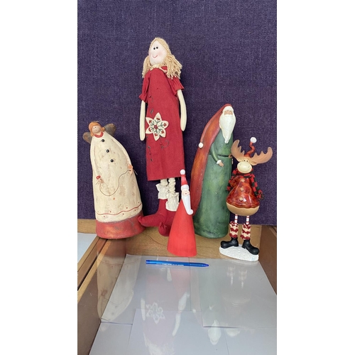 93 - Christmas Decorative Clay Pottery Figurines and Soft Handmade Doll