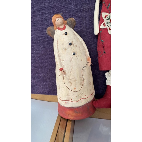 93 - Christmas Decorative Clay Pottery Figurines and Soft Handmade Doll