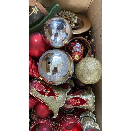 98 - Box of Assorted Christmas Tree and Home Decoration Incl. Candle Holders