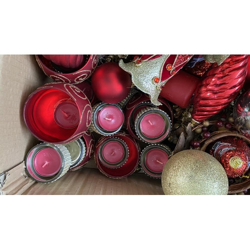 98 - Box of Assorted Christmas Tree and Home Decoration Incl. Candle Holders