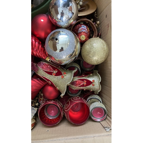 98 - Box of Assorted Christmas Tree and Home Decoration Incl. Candle Holders