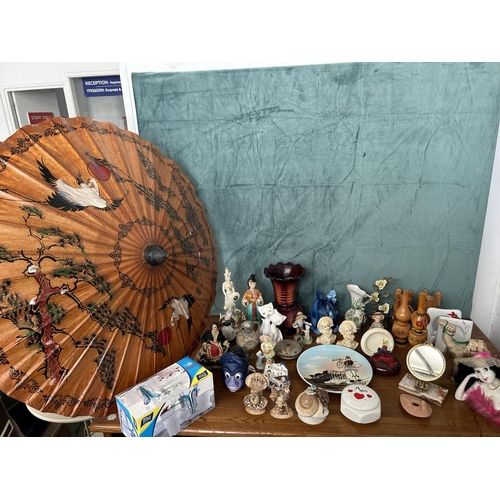 519 - Large Collection of Vintage and Later Ornaments Incl. Oriental Decorative Umbrella