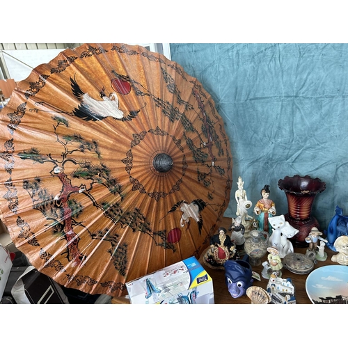 519 - Large Collection of Vintage and Later Ornaments Incl. Oriental Decorative Umbrella