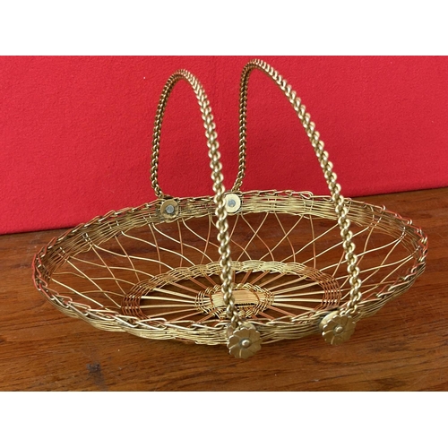 109 - Vintage 1960's Amber Color Glass Plate in Wired Handled Basket