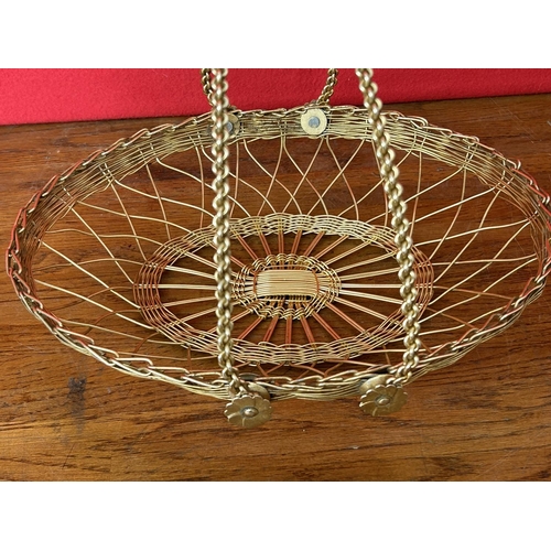 109 - Vintage 1960's Amber Color Glass Plate in Wired Handled Basket