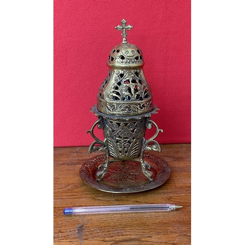 163 - Heavy Bronze Monastic Table Oil Lamp with Lid (Gianiotiko Kantili - 22cm H.)