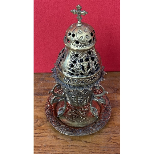 163 - Heavy Bronze Monastic Table Oil Lamp with Lid (Gianiotiko Kantili - 22cm H.)