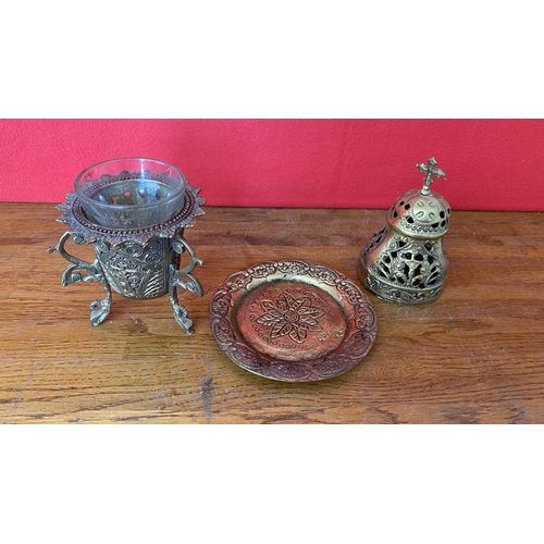 163 - Heavy Bronze Monastic Table Oil Lamp with Lid (Gianiotiko Kantili - 22cm H.)