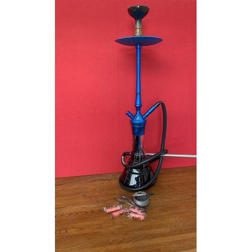 164 - Kaya Shisha Aluminium and Glass Waterpipe Blue Hookah with Accessories