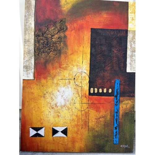 428 - 'H. Jones' Geometric Modern Art Large Canvas Painting (85 x 105cm)