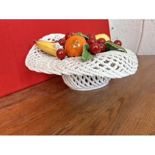 501 - Vintage Italian Handmade Fruit Ceramic Ornamental 'Hat' Centerpiece  from 1980s