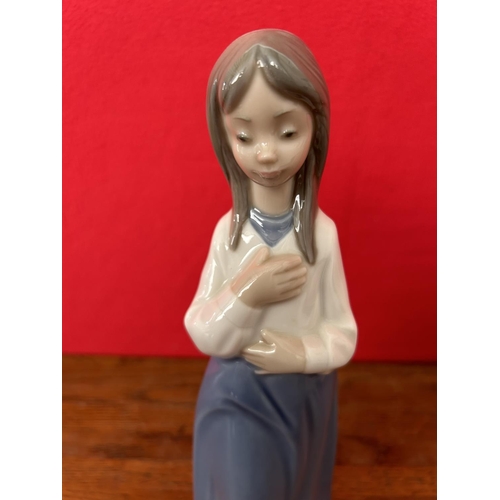 7 - NAO by Lladro Pretty Girl in Blue Dress and Ribbon in Hair  (23cm H.)