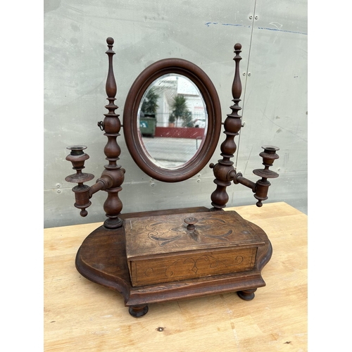 150 - Antique Georgian Style Dressing Mirror with Circular Adjustable Mirror and Pair of Candle Arms