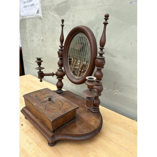 150 - Antique Georgian Style Dressing Mirror with Circular Adjustable Mirror and Pair of Candle Arms