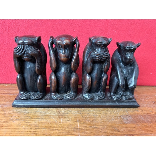 161 - Speak No Evil Hear No Evil Set of 4 Cast Resin Monkey Figures