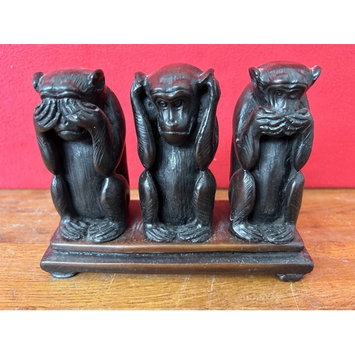 162 - Speak No Evil Hear No Evil Set of 3 Cast Resin Monkey Figures