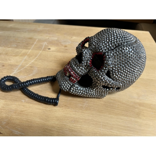 26 - Rhinestone Skull Landline Telephone